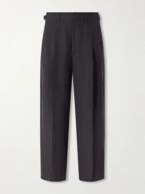 Wide-Leg Pleated Twill Trousers
